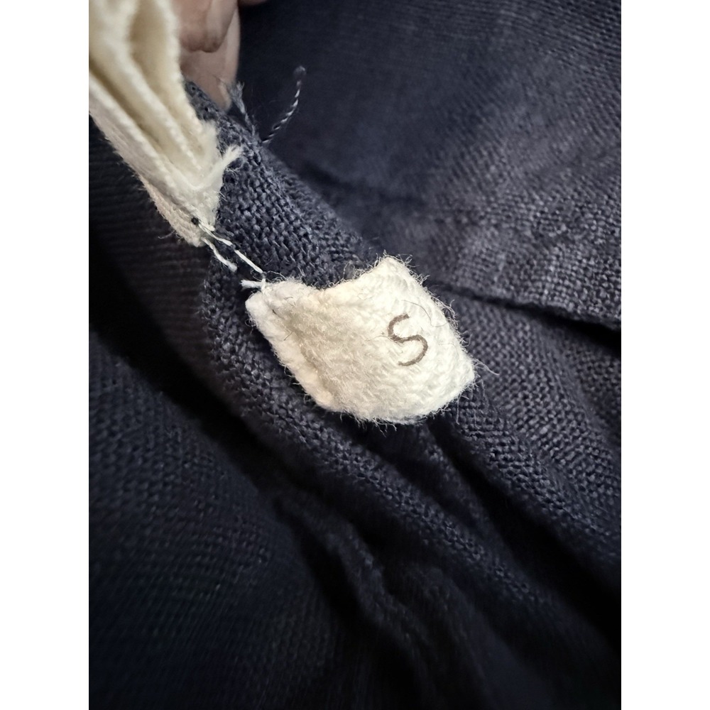 Toast Linen Jumpsuit Size S Navy Side Button Wide Leg Dungarees Delave Pocket - Picture 8 of 8